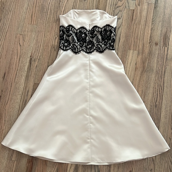 White House Black Market Strapless Ivory & Black Lace Dress - Picture 2 of 10